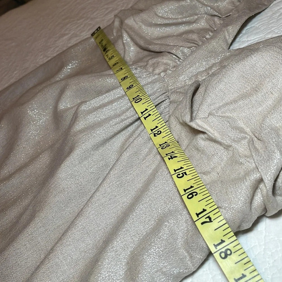 Vintage Linen Blend Dress Women12 Tan Gold Metallic Thread Sleeveless Baby Doll - Picture 10 of 17